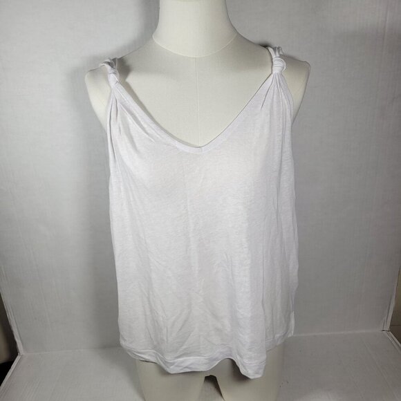 Madewell Women Casual Summery White Linen Blend Knot Strap Tank Top Size XL - Picture 1 of 9